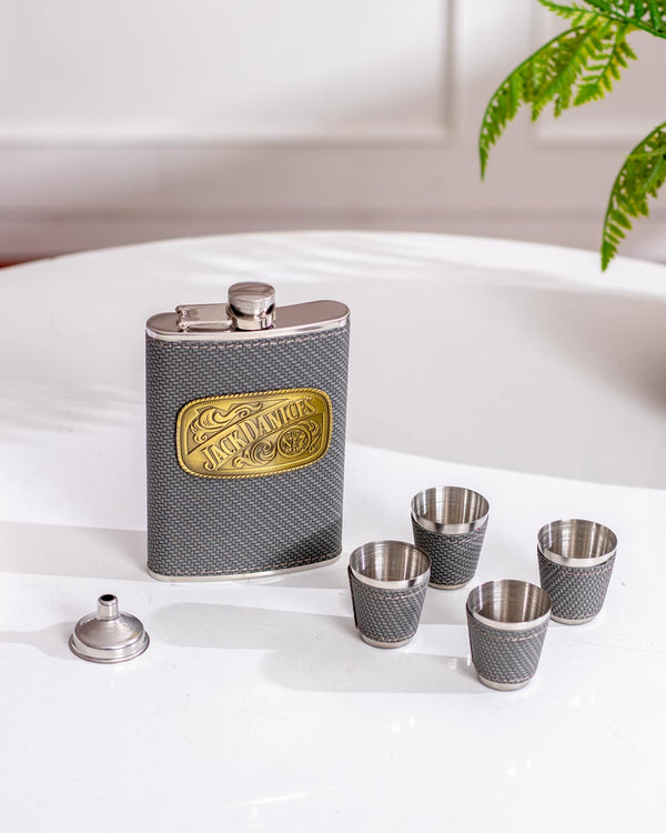 Durable 'JD' Stainless Steel Hip Flask Set with Funnel