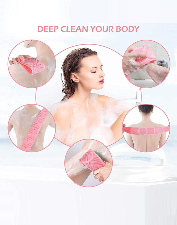 Silicone Body Back Scrubber Bath Brush - Pink