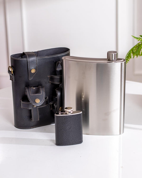 Stainless Steel Hip Flask 'Mini Flask' - Leather Case