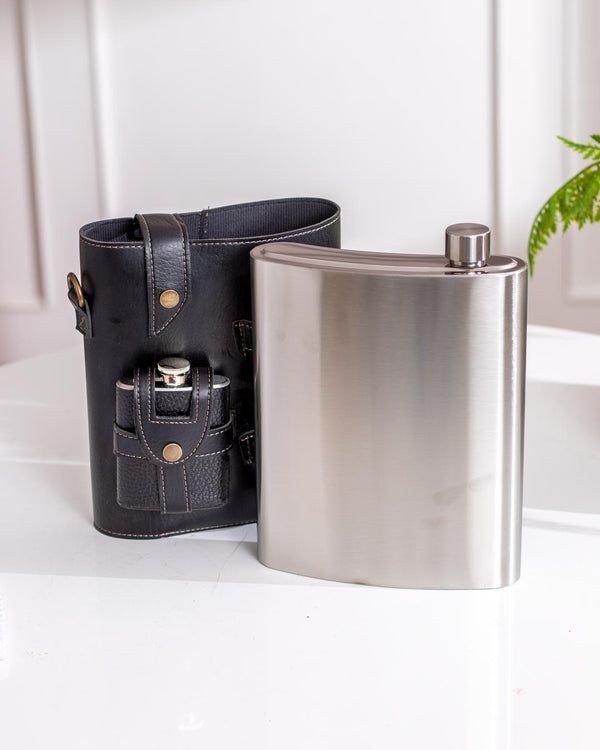 Stainless Steel Hip Flask 'Mini Flask' - Leather Case