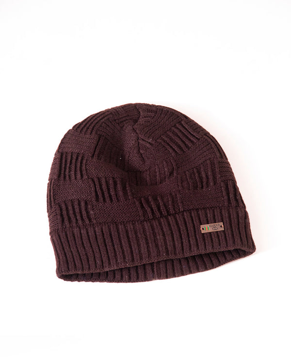 Solid Woolen Winter Cap - Brown