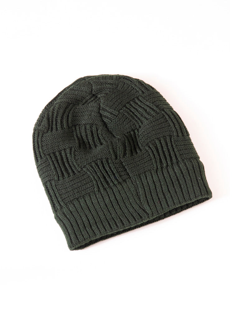 Solid Woolen Winter Cap - Green