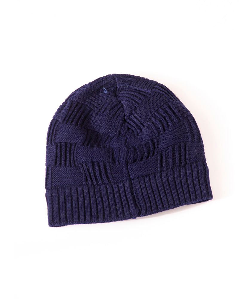 Solid Woolen Winter Cap - Dark Blue