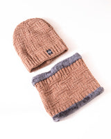 Winter Beanie Woolen Cap with Scarf Set -Brown