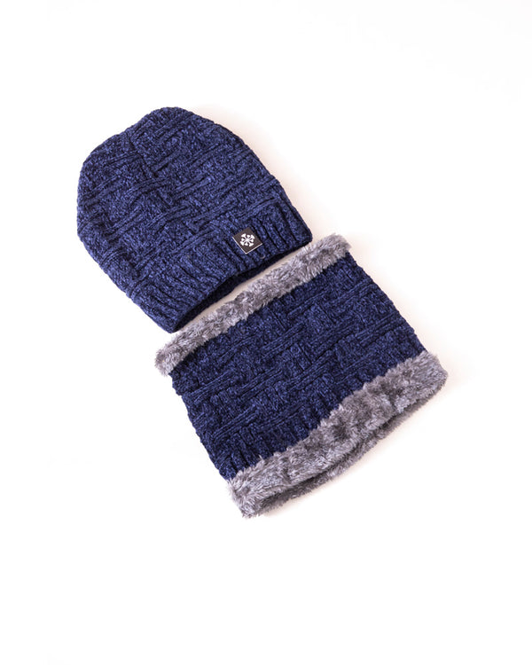 Winter Beanie Woolen Cap with Scarf Set - Blue