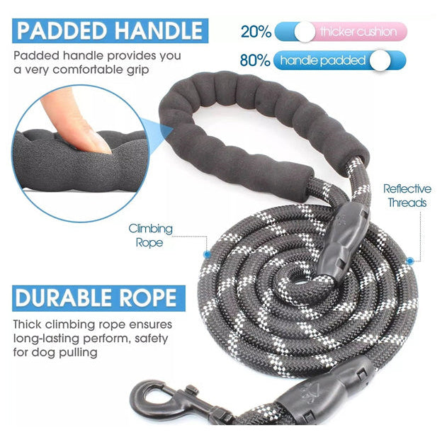 Strong And Durable 5ft. & 6.5ft  Long Reflective Dog Leash With Extra Padded Anti Slip Handle