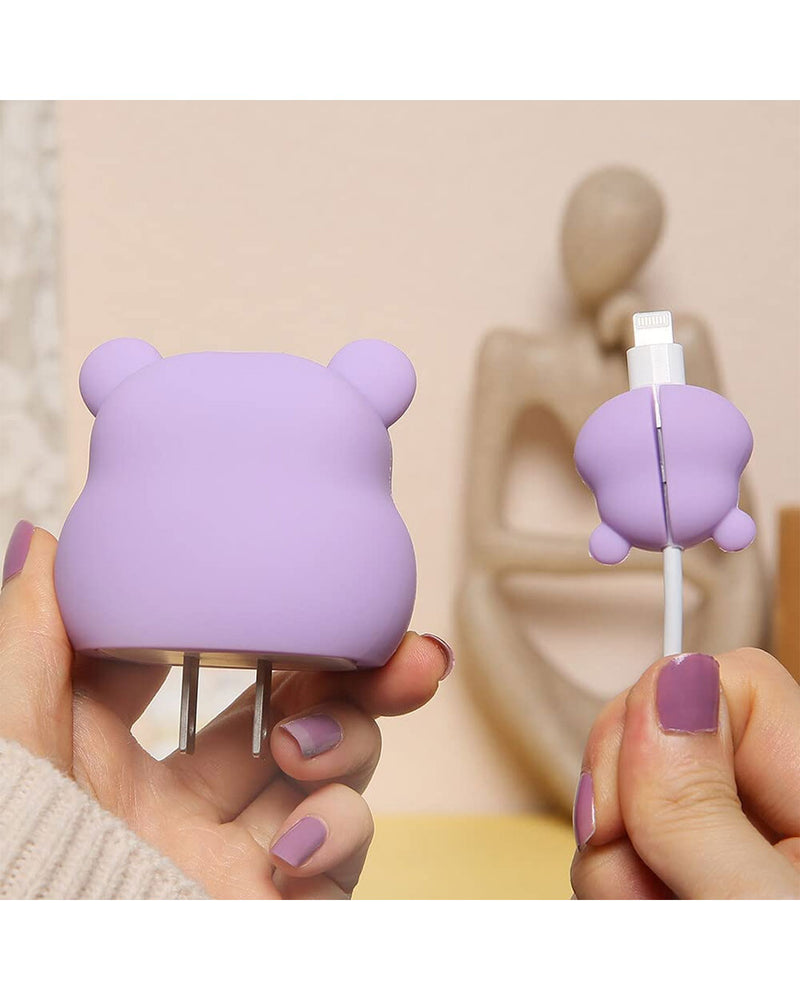 Bear Lilac - iPhone Charger Case and Cable Protector