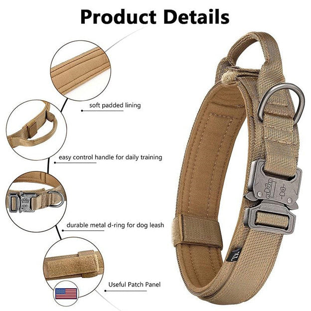 Tactical Dog Collar With Metal Buckle And D-Ring - Medium & Large Breeds