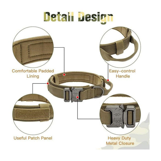 Tactical Dog Collar With Metal Buckle And D-Ring - Medium & Large Breeds