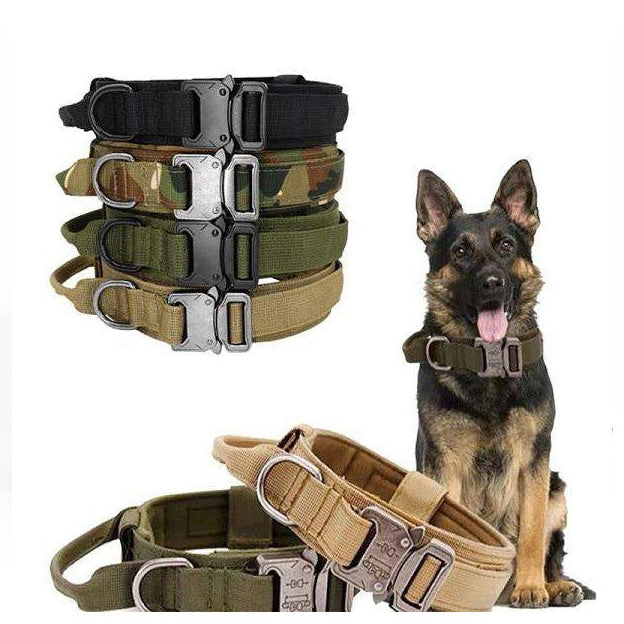 Tactical Dog Collar With Metal Buckle And D-Ring - Medium & Large Breeds