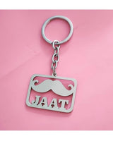 Stainless Steel Jaat Name Keychain with Moustache Design