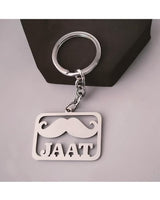 Stainless Steel Jaat Name Keychain with Moustache Design