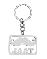 Stainless Steel Jaat Name Keychain with Moustache Design