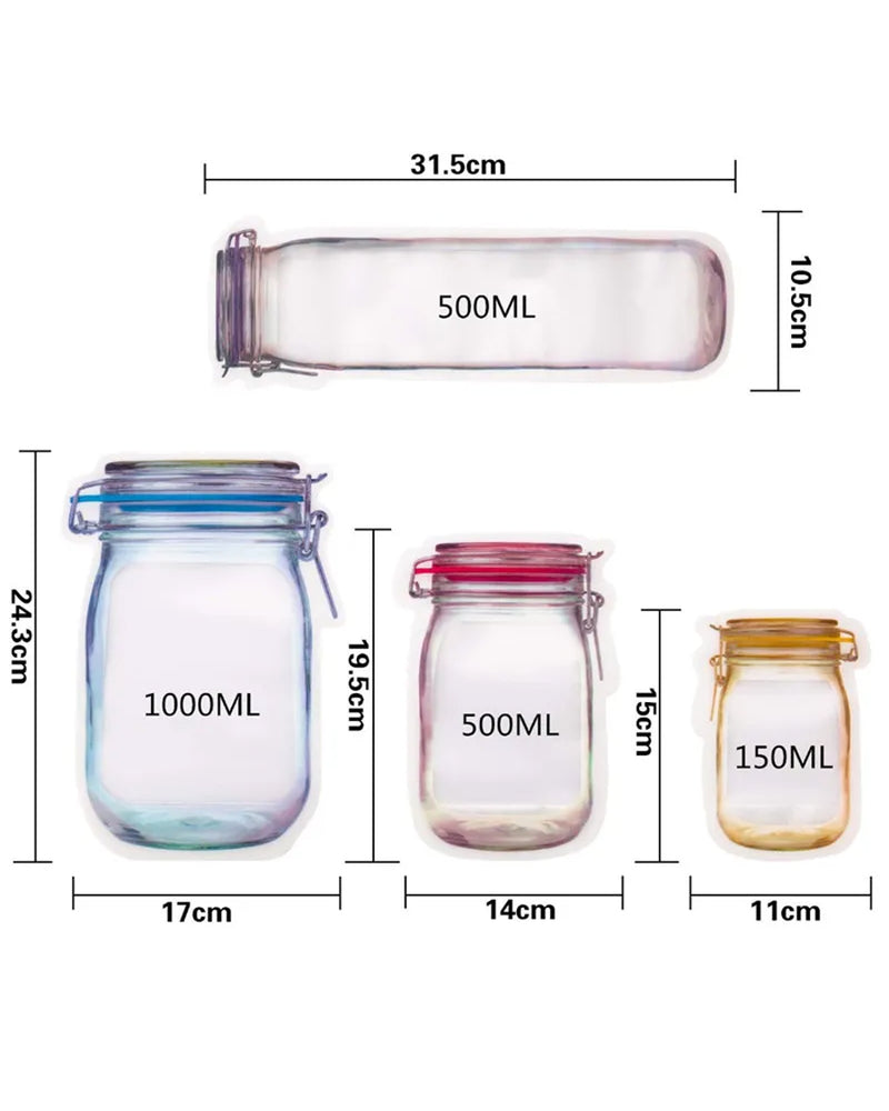 Jar Shape Zipper Bag  Set Of 3