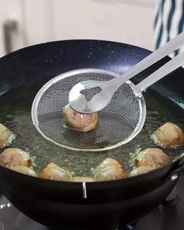 Stainless Steel 2 in 1 Fry Oil Filter Spoon Strainer With Tong - Set of 2