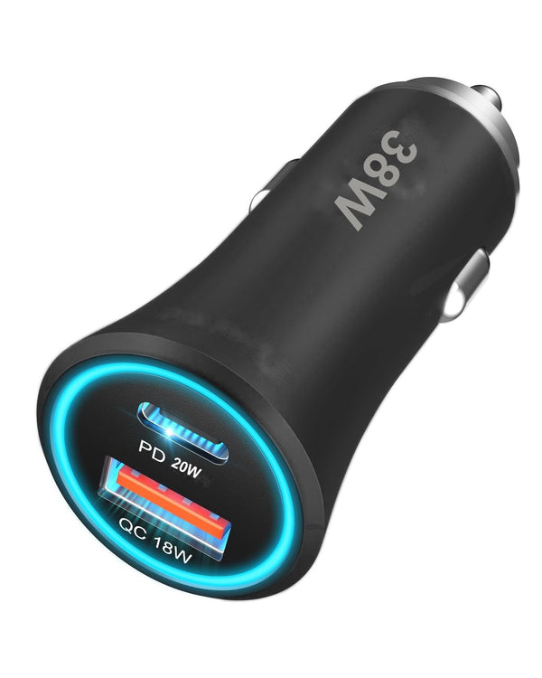 38W Fast Car Mobile Charger with USB and C-Type