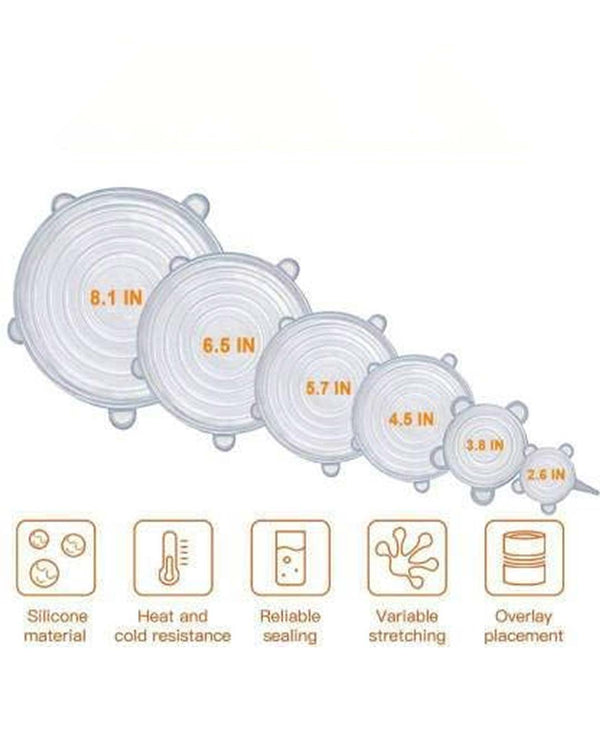 Silicone Stretchable Lids Set, Lids For Containers (Pack Of 6 Lids)