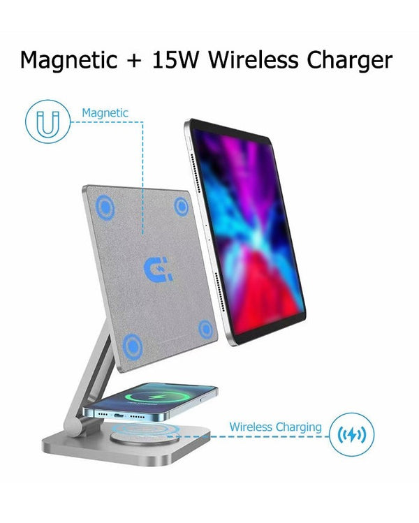 Foldable Tablet Stand With 15W Smartphone Wireless Charger