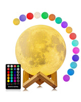 3D Printed Moon LED Multicolor Rechargeable Lamp With Wooden Stand