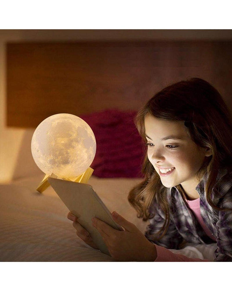 3D Printed Moon LED Multicolor Rechargeable Lamp With Wooden Stand
