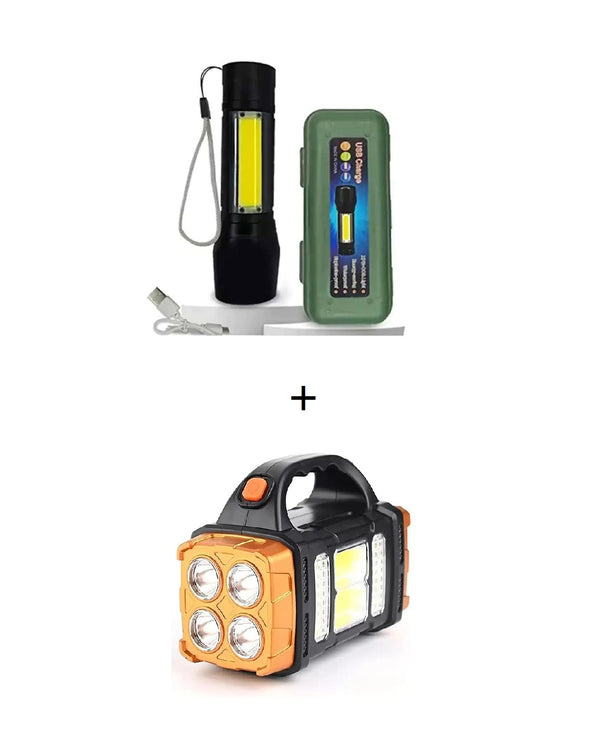2 in 1 Combo in Just ₹725 (Rechargeable Mini Torch & Solar Torch)