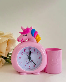 Pink Unicorn Kids' Alarm Clock with Pen Holder
