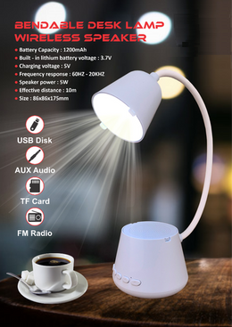 Kone 5 in 1: Desk Lamp, Bluetooth Speaker, FM Radio, Voice Assistant, Camping Light: Pink