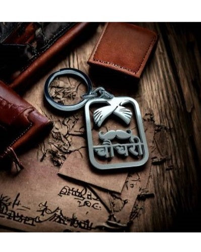 Stainless Steel Chaudhary  Name Keychain with Moustache Design